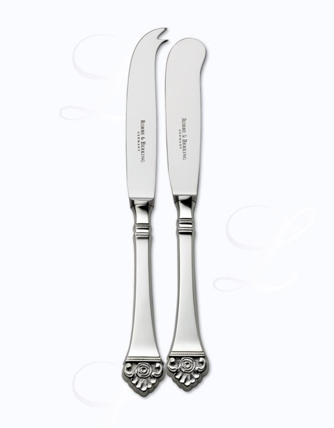 Robbe & Berking Rosenmuster butter + cheese knives  hollow handle 