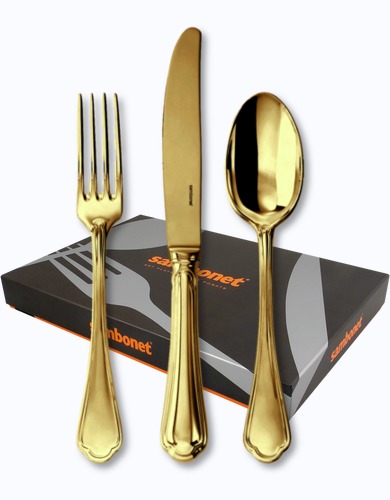 Sambonet Filet Toiras  Sambonet Filet Toiras   Garnitur Tafelbesteck 24 tlg Monobloc   PVD Gold